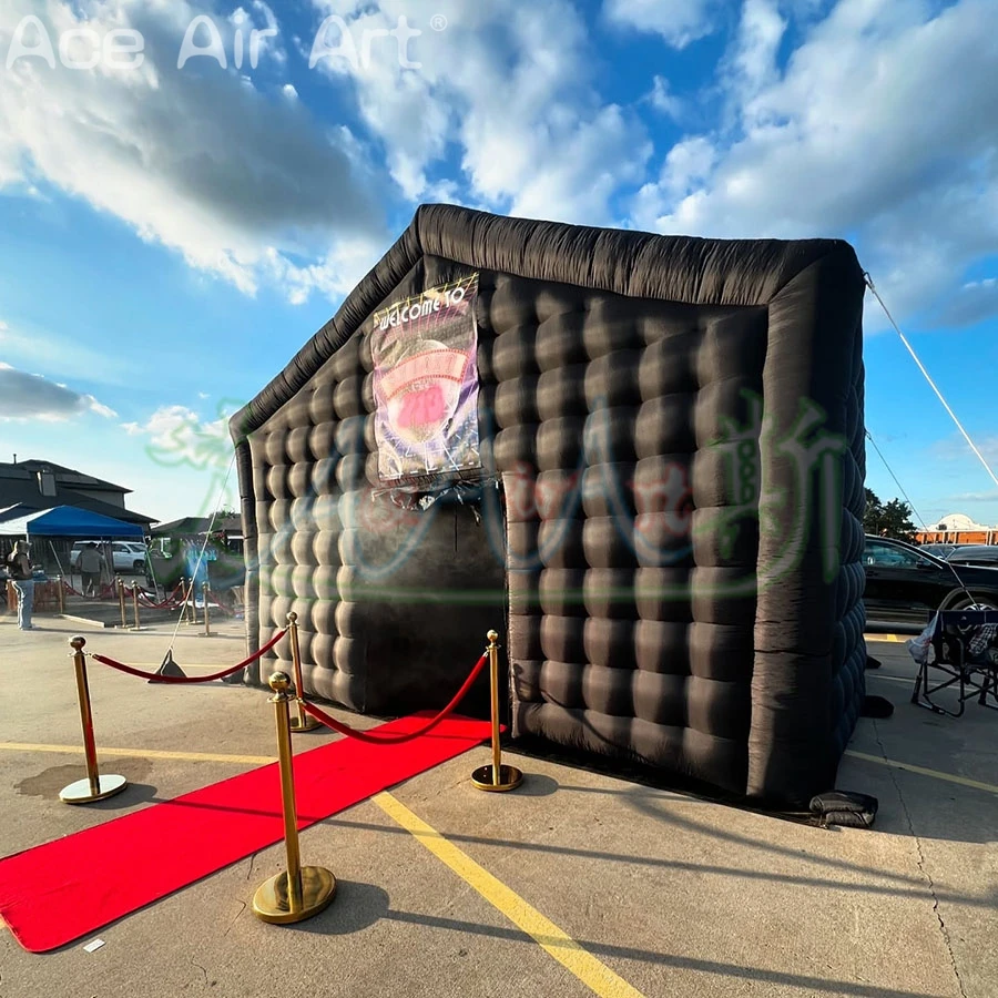 Tenda da discoteca portatile nera commerciale personalizzata Tenda da festa con cubo gonfiabile Tendone pop-up per noleggio/Eventi di Halloween all'aperto