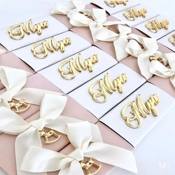 10*Personalized Laser Cut Gold Acrylic Baby Name Tags Wedding Table Decoration Placement Card Chocolate Bar Baptism Shower Decor