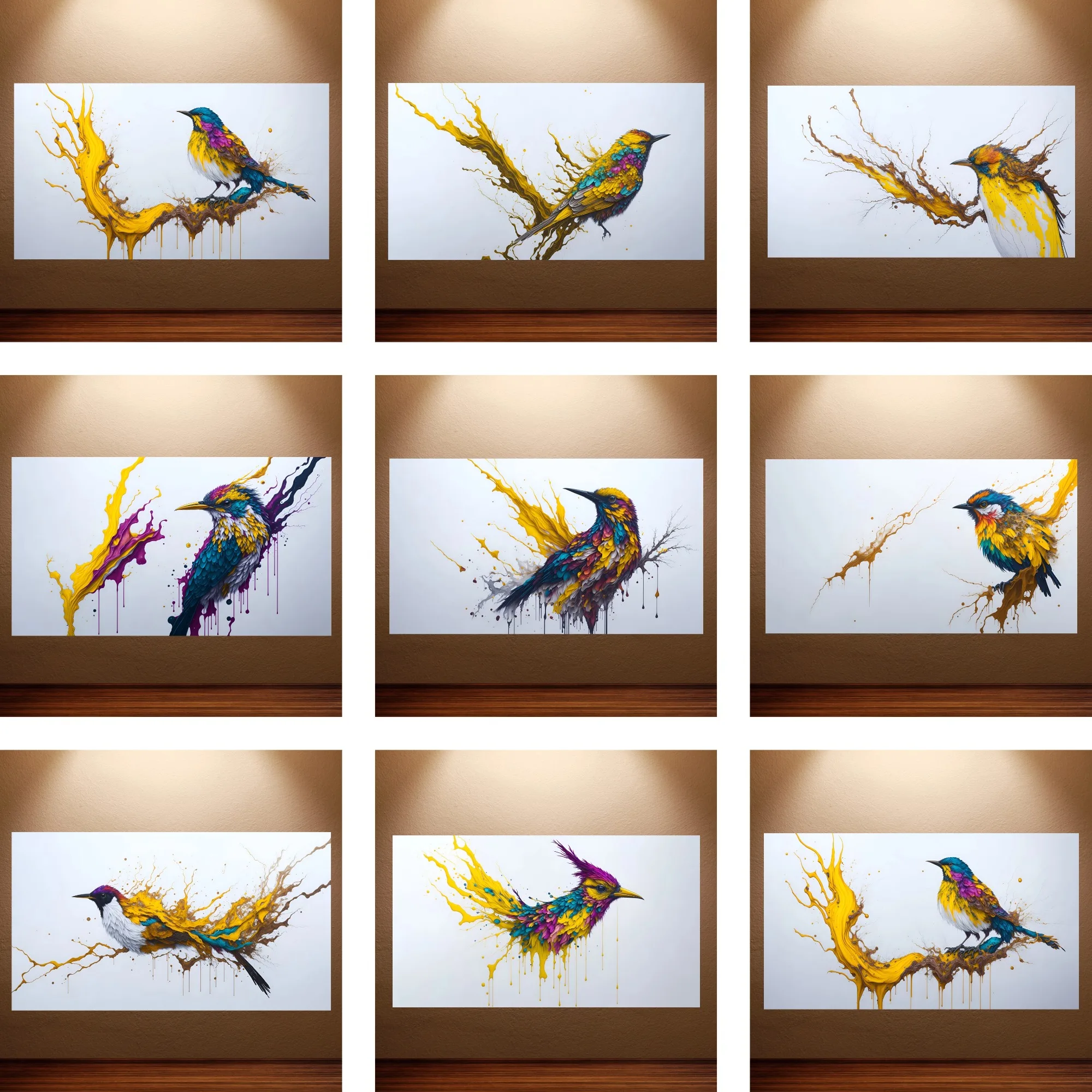 Splatter Art Colorful Bird Canvas Wall Art  Abstract Animal Modern Art Home Decor for Living Room Unique Creative Wall Decor