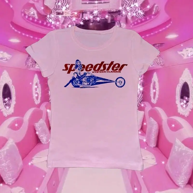 Y2k Frauen Baby T-Shirt Streetwear Biker Mädchen Vintage mädchen haften Brief Ernte Sommer Punk lässig Müll Basic Goth weiß schlank T-Shirt Emo