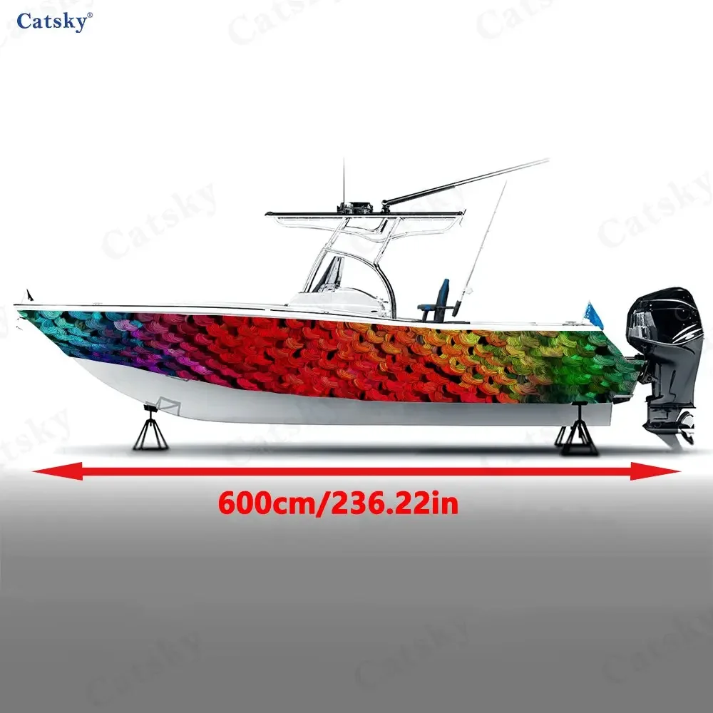 2Pcs Rainbow Knit Style Boat Stickers, PVC Waterproof Durable Vinyl Wrap Decals for Fishing Boats, Durable and Stylish Design