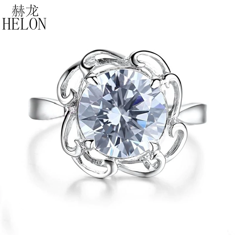 

HELON Real 10k 14k White Gold Flawless Round 9mm Lab Grown Moissanite Diamond Engagement Ring Women Fine Jewelry Moissanite Ring