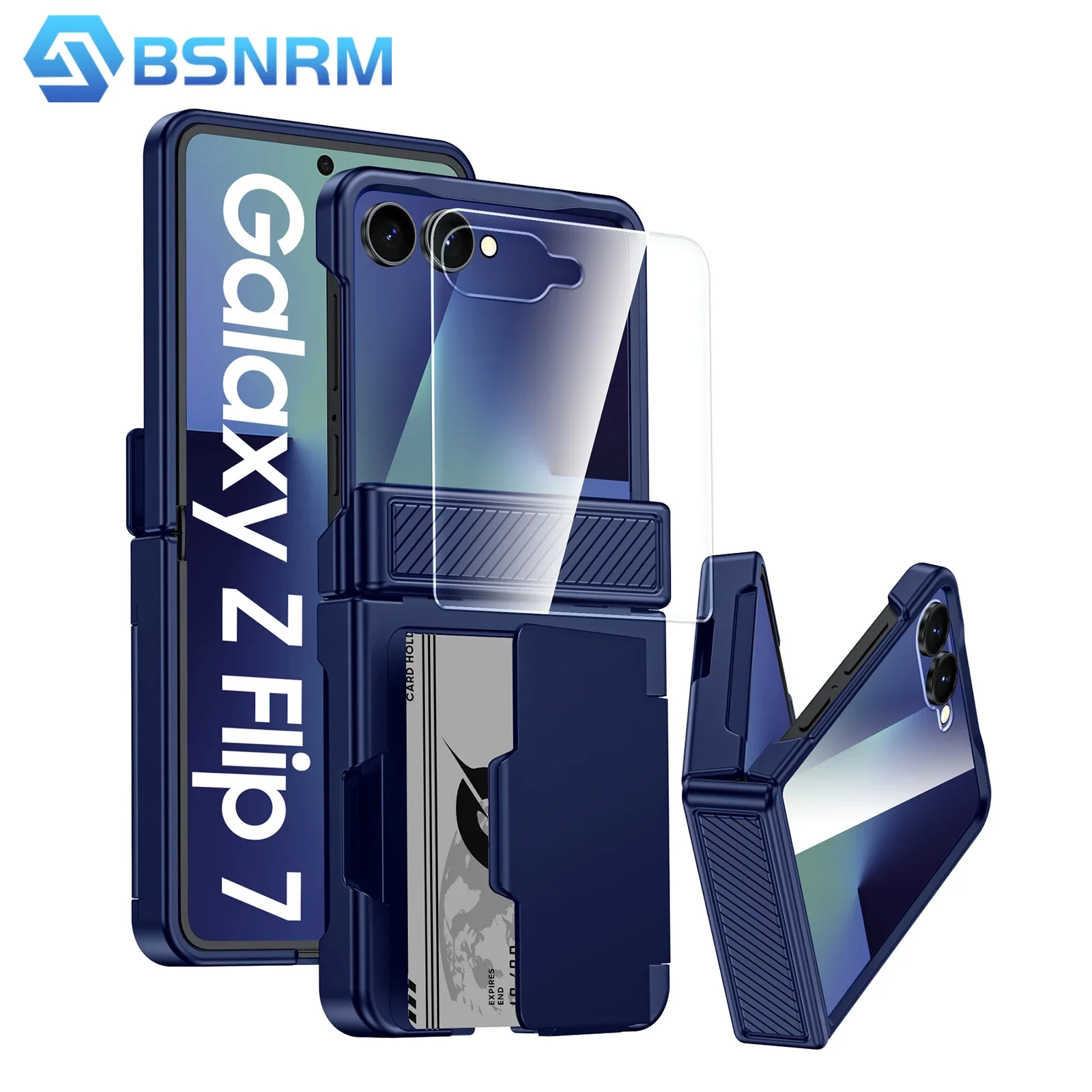 

for Samsung Galaxy Z Flip 7 Wallet Phone Case,with Hinge Protection,Card Clip [RFID Shielding] Screen Protector Case-Blue
