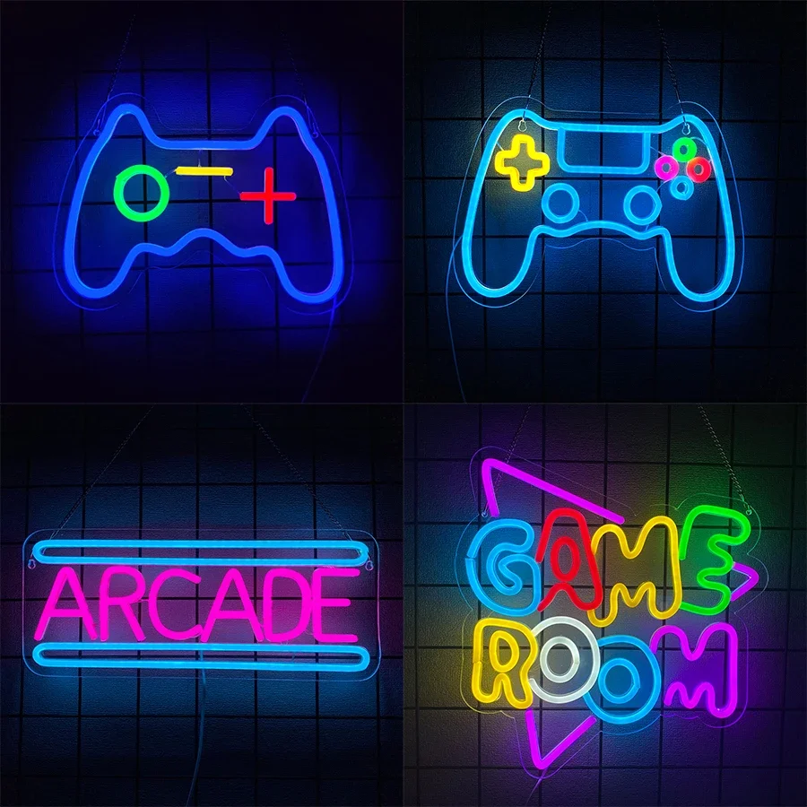 

Неоновая вывеска-геймпад для декора игровой зоны, спален подростков, дома и в качестве рождественского подарка, светодиодная вывеска для игровой комнаты.