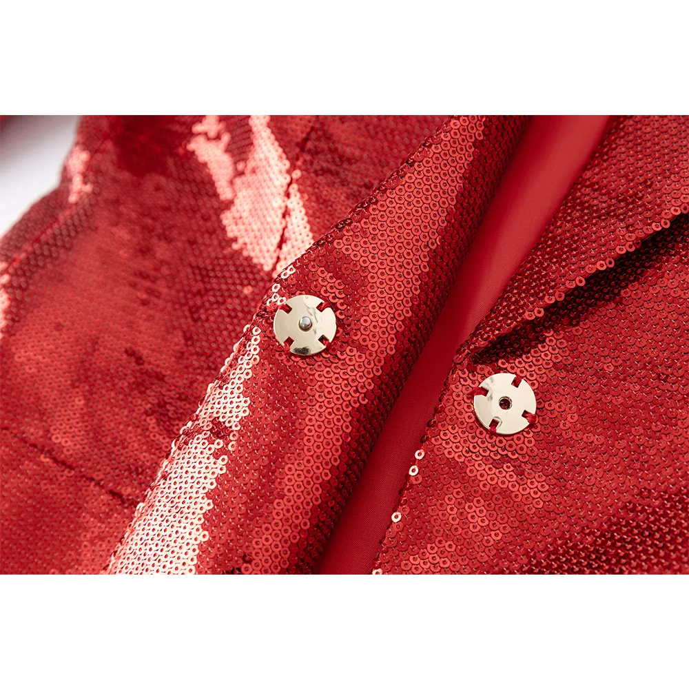 New Year Bright Red Sequined Bling Shining Women Blazer Shorts Suits Eye-catching Chic 2PCS Sets High Quality