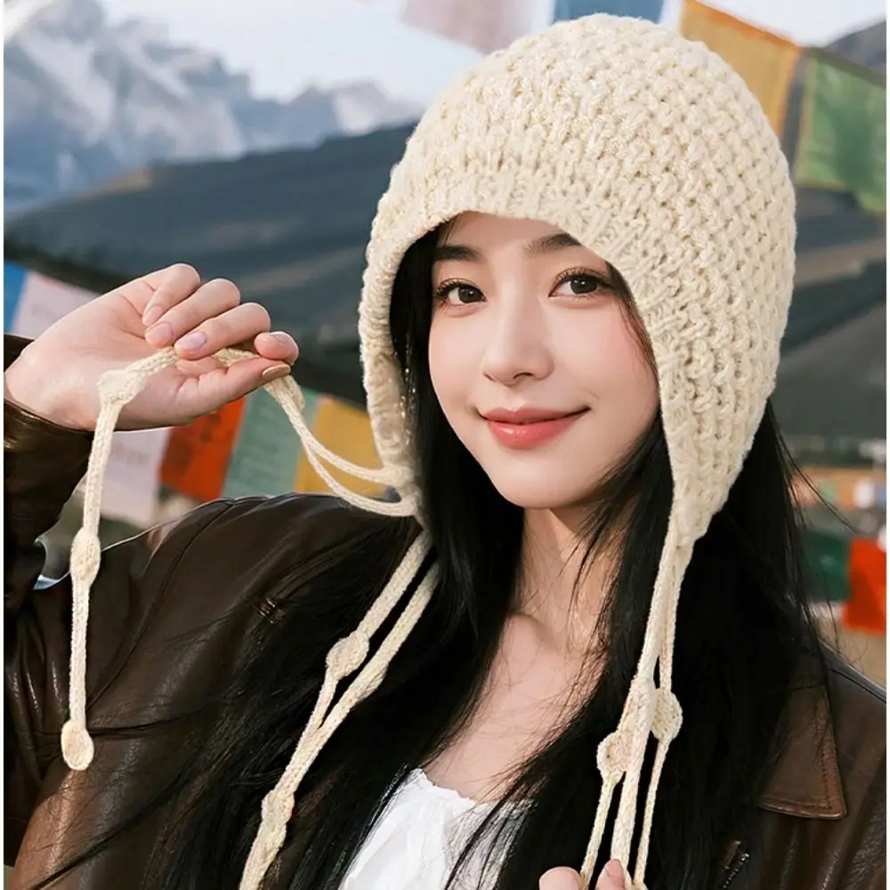 Bonito borlas crochê chapéu de malha estilo boêmio oco para fora borla gorros coreano artesanal malha boné viagem