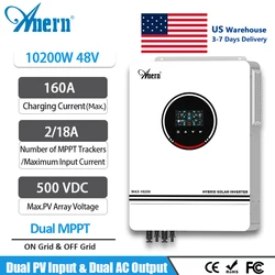 Anern 10.2KW Solar Inverter Off Grid on Grid 48v Photovoltaic Hybrid Inverter Dual MPPT 160A Solar Charger 230V PV 500Vdc