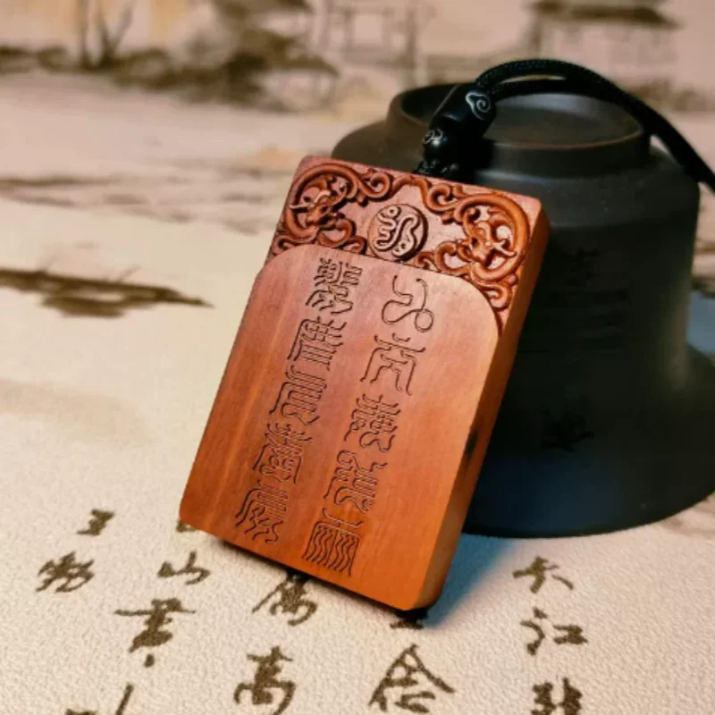 Jujube Wood Nine Heavens Thunder God Hanging Ornament - Taoist Amulet of Puhua Tianzun, Exorcism & Spiritual Protection Charm