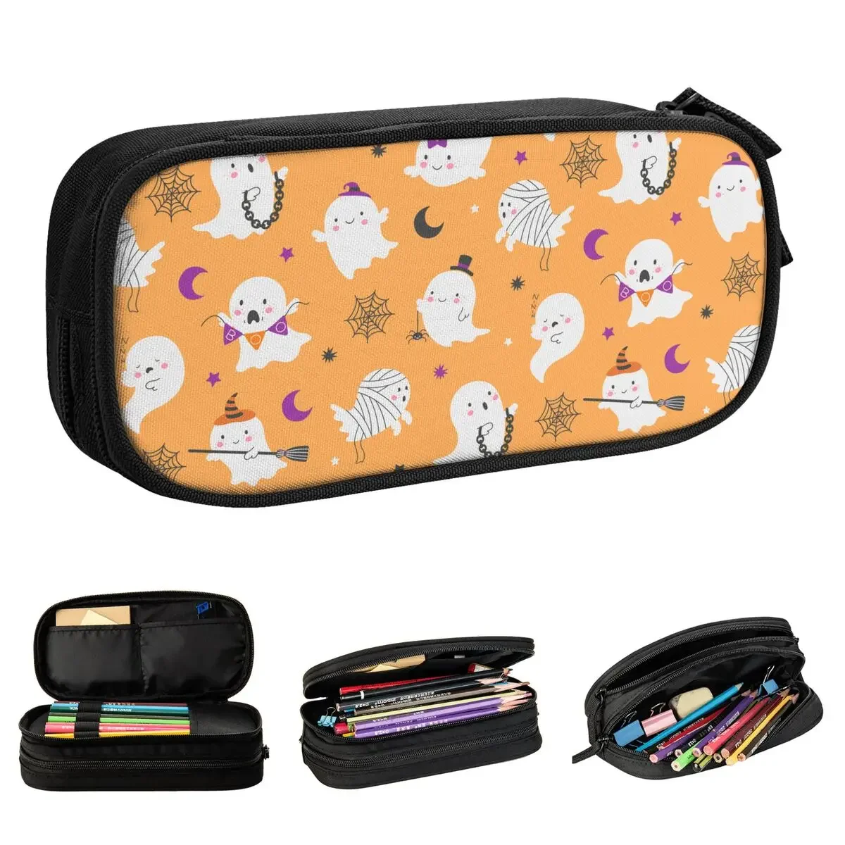 

Cute Goth Ghost Web Pencil Case Cartoon Halloween Pencil Box Pen Holder Student Big Bags School Supplies Gift Stationery