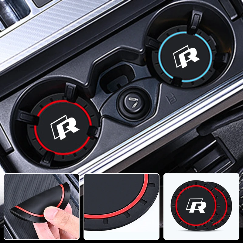 2Pcs Car Silicone Coaster Anti-Slip Water Cup Drink Mat For VW Scirocco Polo T5 Passat b6 Golf Tiguan Jetta T-ROC CC Beetle GTI