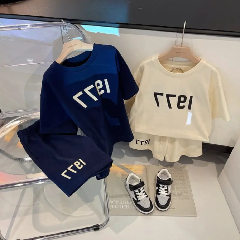 

Boys' Sports Set Street style Digital Short sleeved T-shirt+Casual Shorts Two piece Set 2024 Summer New Fashion Baby Kids Outfit