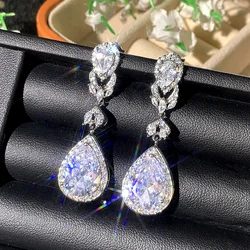 Huitan Brilliant CZ Hanging Earrings for Women Temperament Elegant Female Accessories Silver Color Engagement Wedding Jewelry