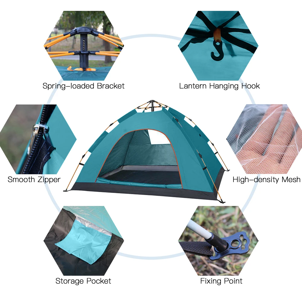 Outdoor Pop Up Tent Water-resistant Portable Instant Camping Tent for 1-2 People Family Tent