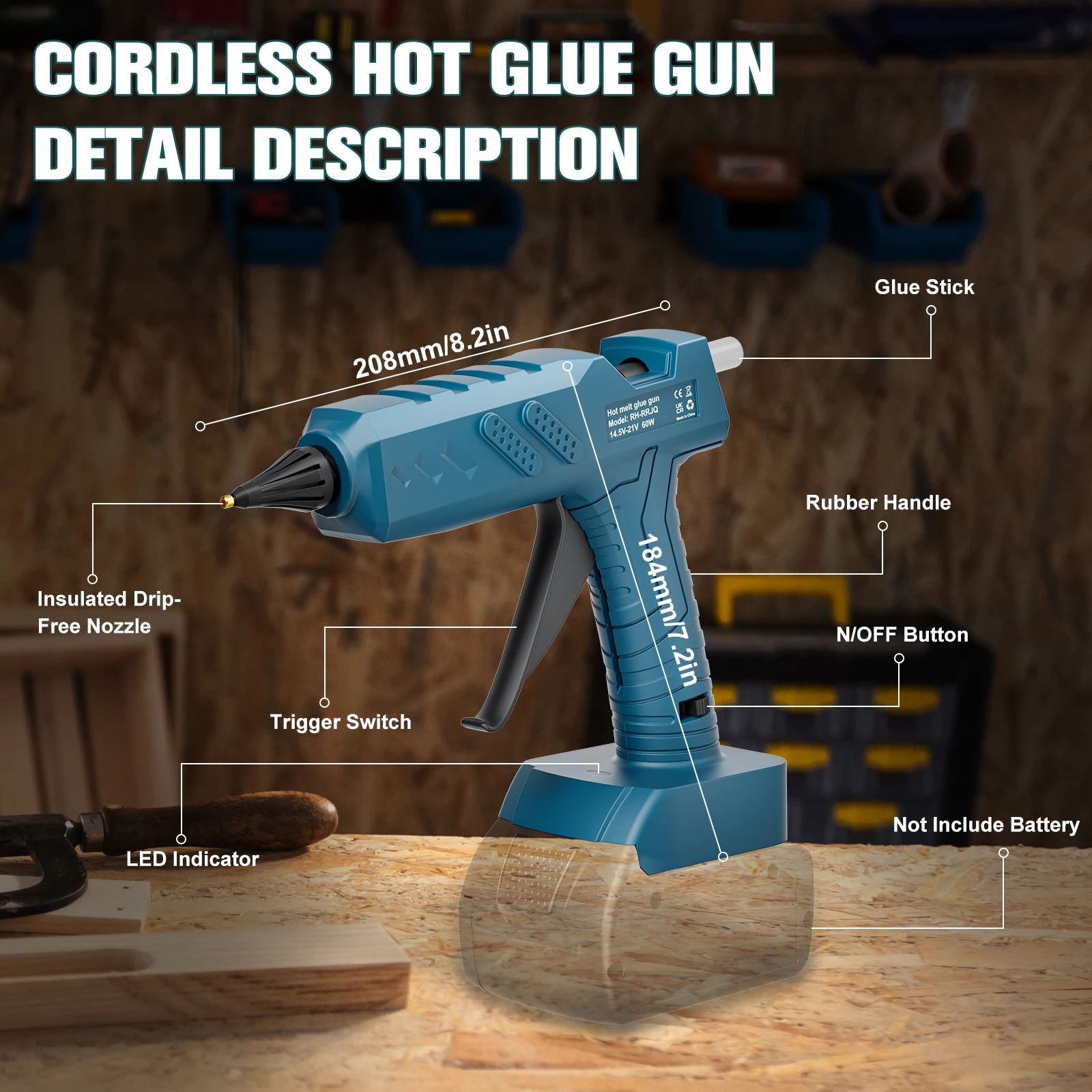 Synxiter Cordless Hot Melt Glue Gun With 10P Glue Sticks Portable Rechargeable DIY Home Repair Power Tool For Bosch 18V Battery