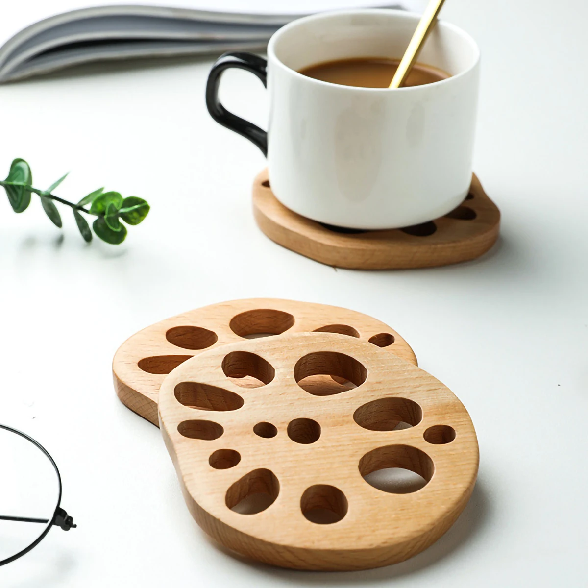 1pc-Wooden coasters, insulation mats, bamboo heat-resistant coasters, room decorations, kitchen supplies