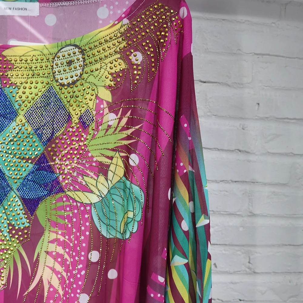 Vestido acampanado grande para madre africana, bata holgada de tela de gasa con manga de murciélago, cuello redondo musulmán, vestido de fiesta con cuentas de lujo Dashiki