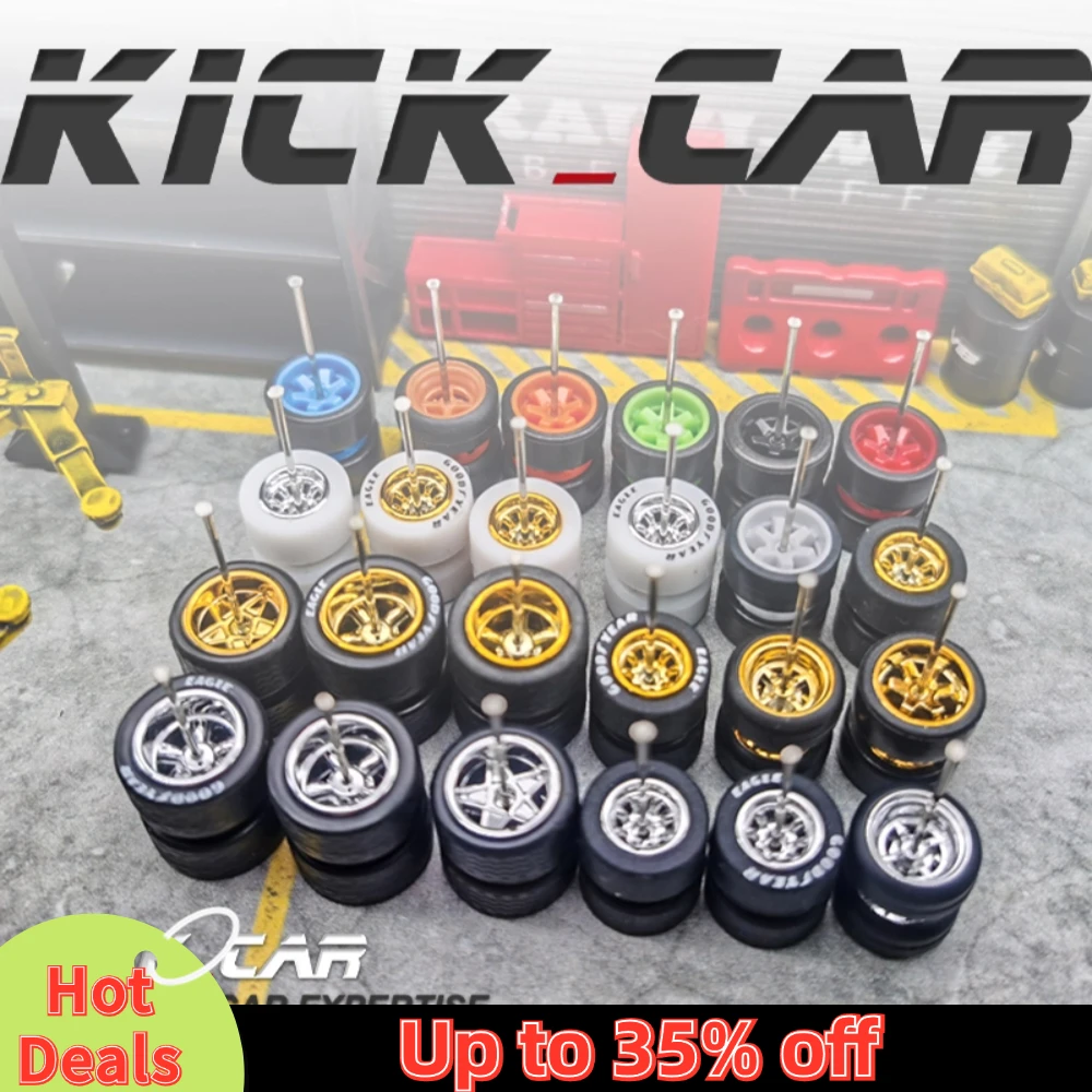 

Kicarmod 1/64 Model Car Wheels with Detachable Rubber Tires Premium Electroplated Refitting Parts for Hot Wheels Toy Cars 1 Set