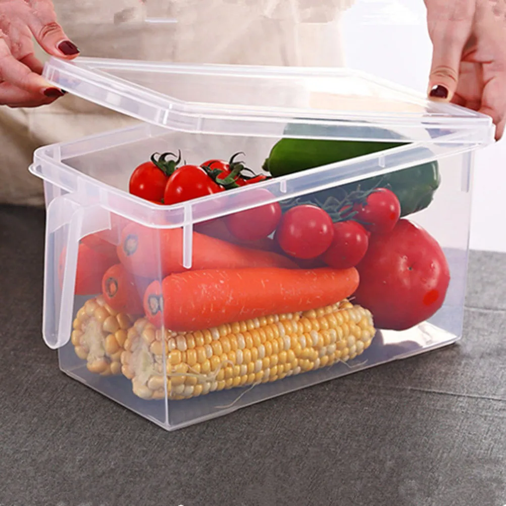 

Food Grade Refrigerator Storage Box Plastic Crisper Rectangular Food Container Lid Handle Transparent Eco-Friendly