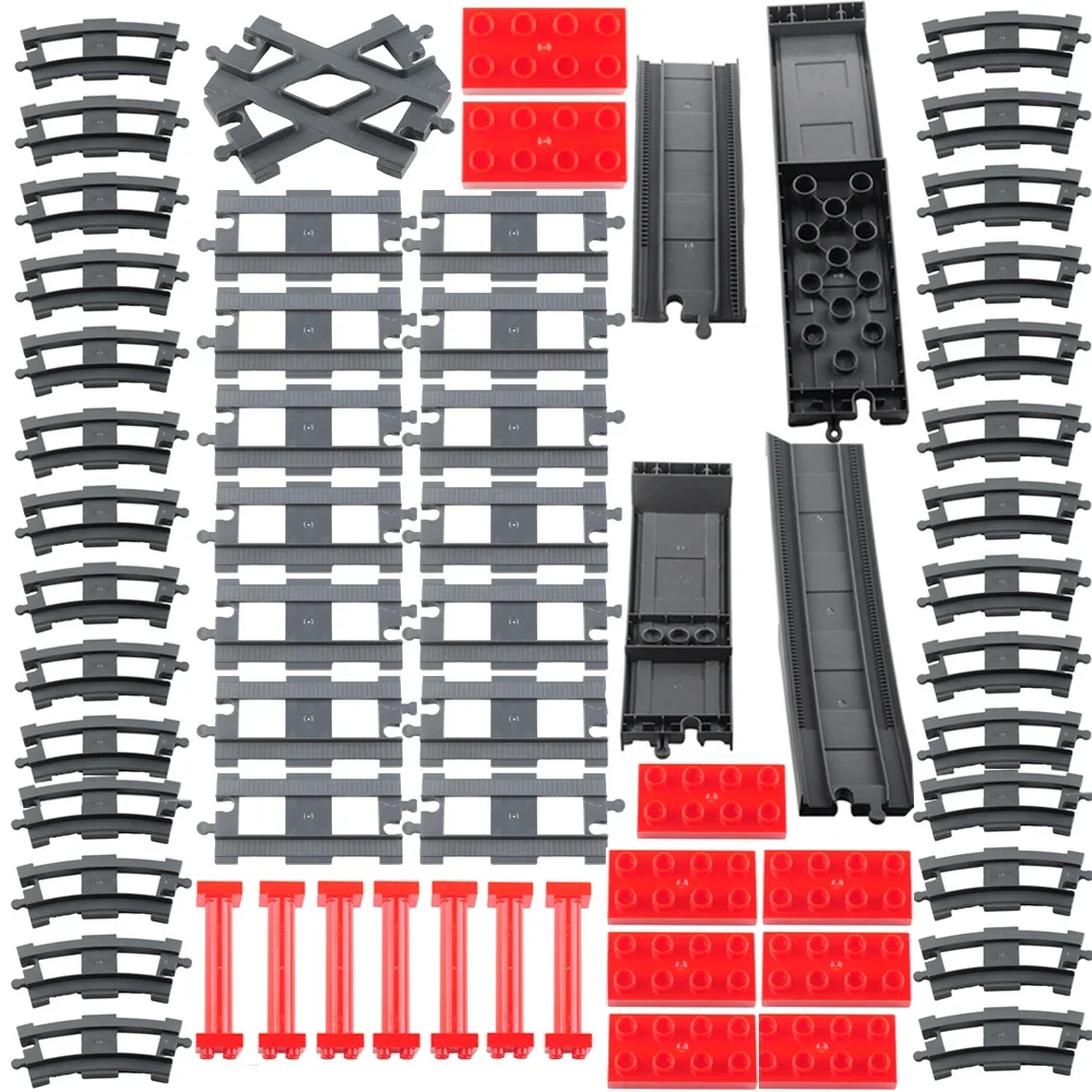 Petits blocs de construction de voie ferrée électrique pour enfants, jouets à assembler, viaduc, figurine plate, accessoires de briques, cadeau de bricolage, 8 voies