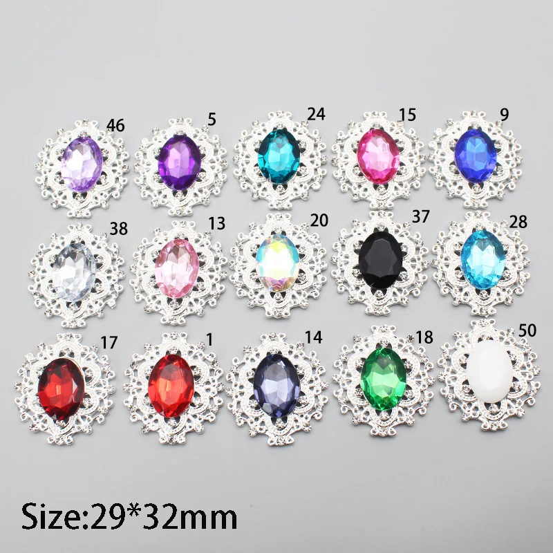 5Pcs 32*29MM DIY Oval Alloy Acrylic Rhinestone Flat Bottom Button Wedding Clothing Accessories Decorative Materials