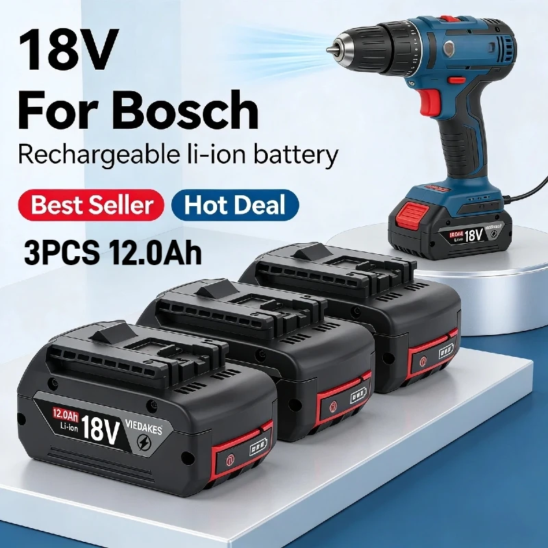 For Bosch 18V Battery 12.0Ah Li-ion Rechargeable Battery BAT609 BAT618 High Power Cordless Tool Battery