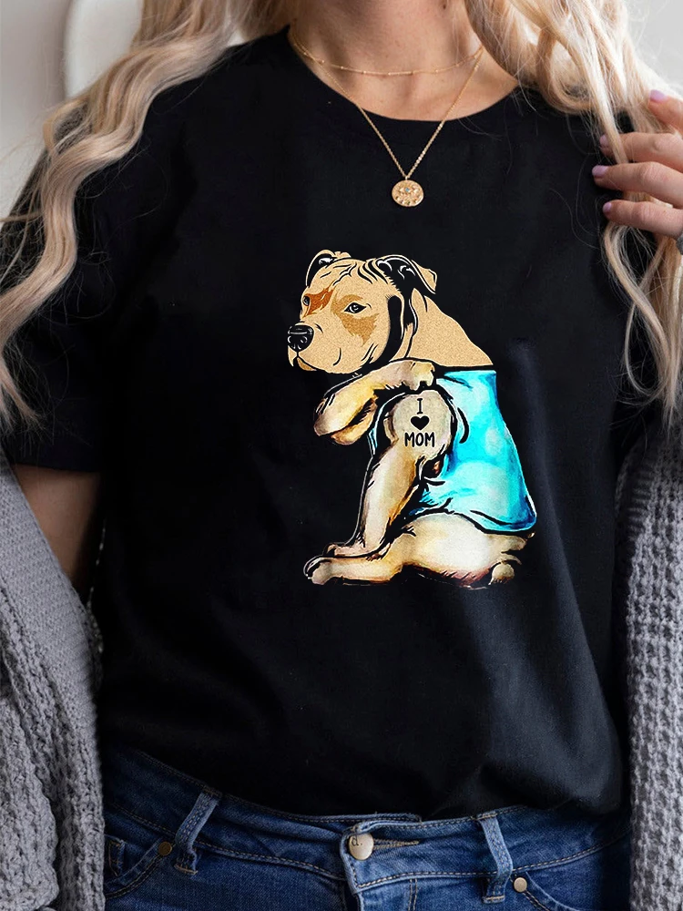 Camiseta con estampado De perro Pitbull I Love Dad para mujer, Camiseta con estampado De cuello redondo para jóvenes, Regalos divertidos