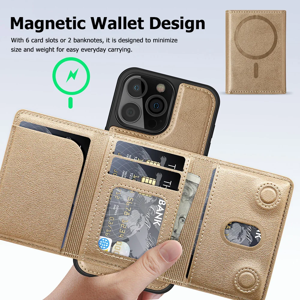 Magnetic Card Bag Phone Case For iPhone 17 16 15 14 12 11 Pro Max PU Leather 2in1 Detachable Cards Slot Bracket Back Cases Cover