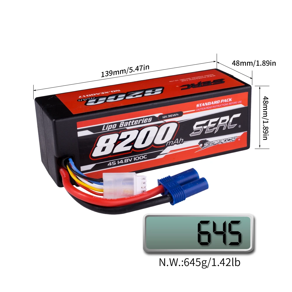 Batería Lipo SUNPADOW 4S 8200mAh 100C 14,8 V con conector EC5 estuche rígido recargable para vehículos RC camión tanque carreras