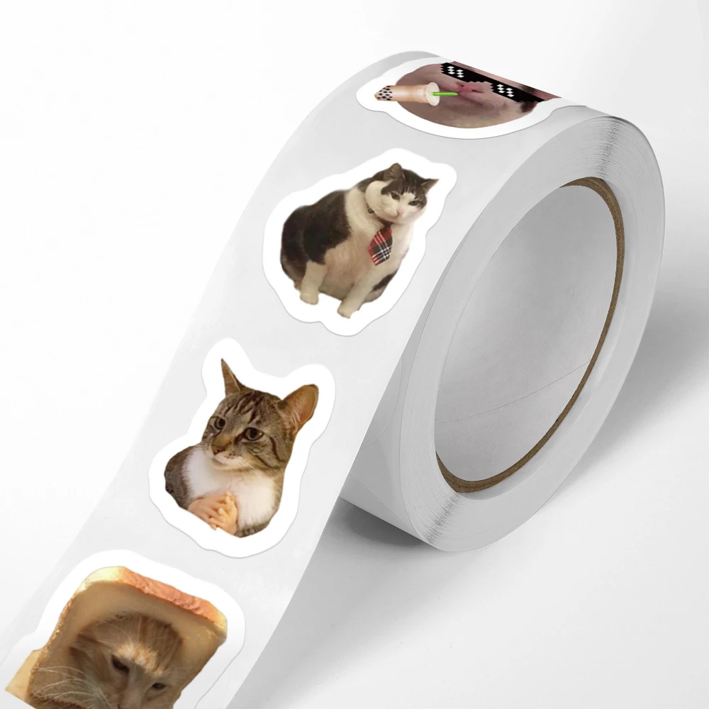 500pcs/Roll Funny Cats MEME Cartoon Sealing Stickers DIY Phone Laptop Waterproof Cute Decoration Sticker Labels Toy Reward Decal