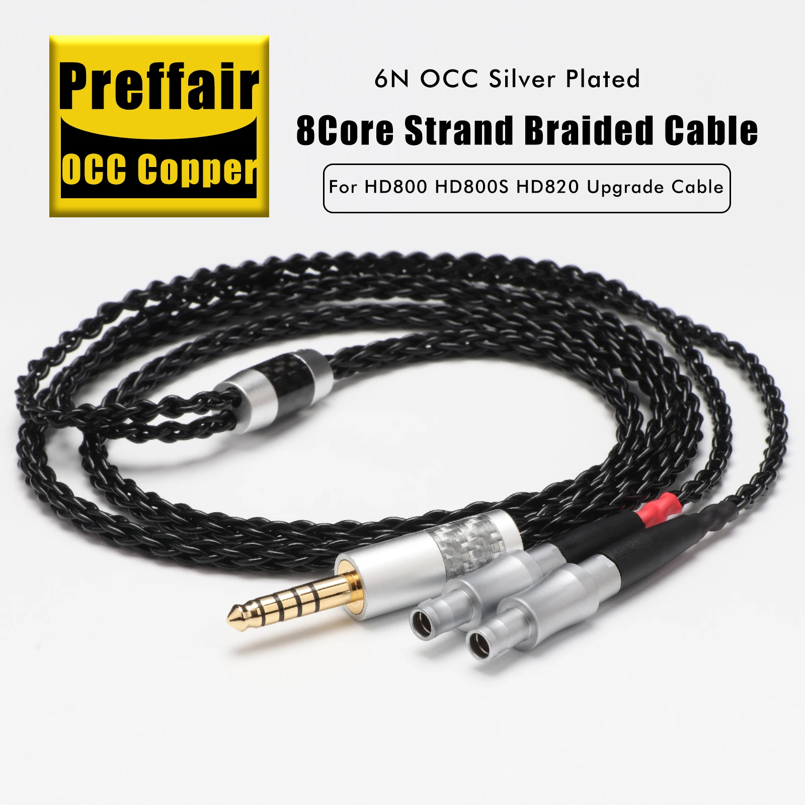 Preffair E516 7N OCC Copper 8 Cores Silver Plated Headphone Upgrade Cable For HD800, HD800S, HD820S and HD820 Headphones Cables