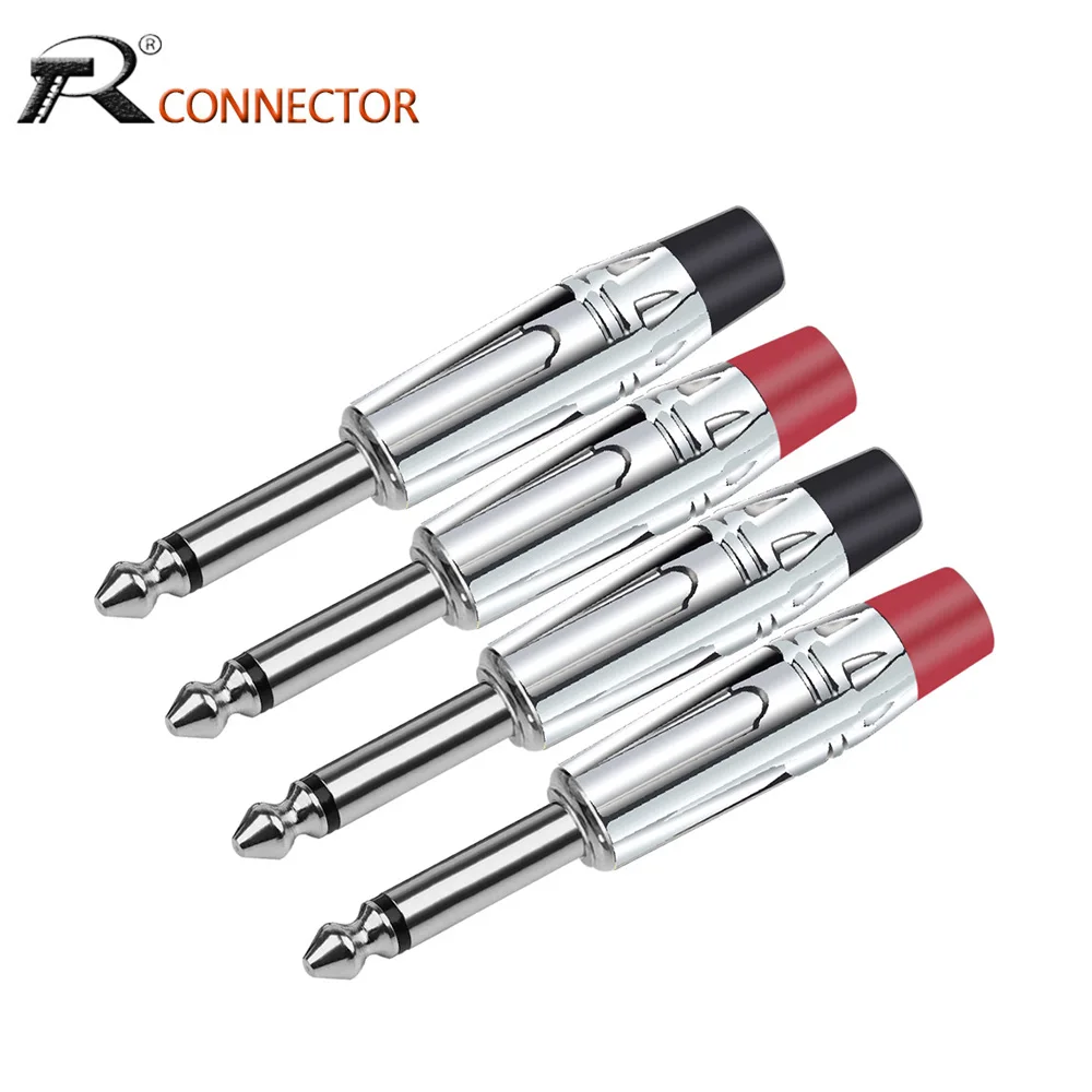 

50pcs 6.35mm Mono 2Poles Jacks Male Plug Connector Nickel Plated 1/4 Inch Microphone MIC Guitar Plug Connector Wholesale