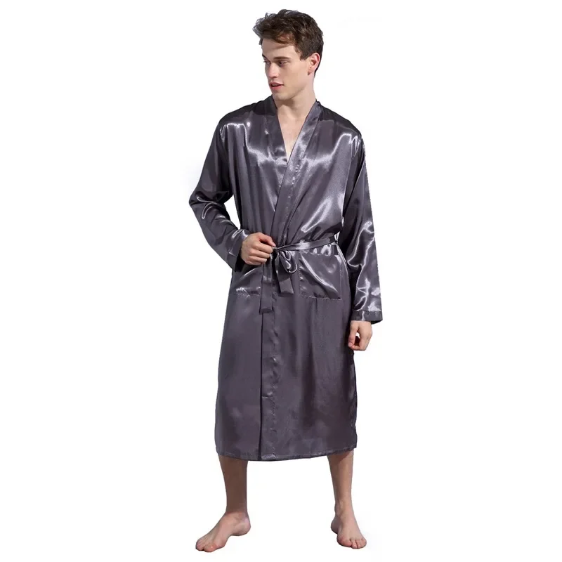 Men Robe Kimono V-Neck Long Sleeve Bathrobe Dressing Gown Loungewear Sleepshirt Casual Loose Sleepwear Nightwear Homewear