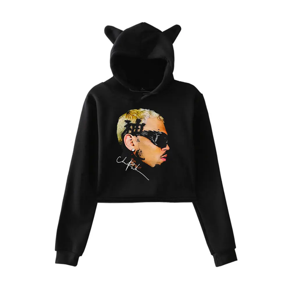 Chris Brown Hoodie Vintage 90s Streetwear Merch Hoodies Sweatshirts for Girls Cat Ear Crop Fashion Sports Pullover