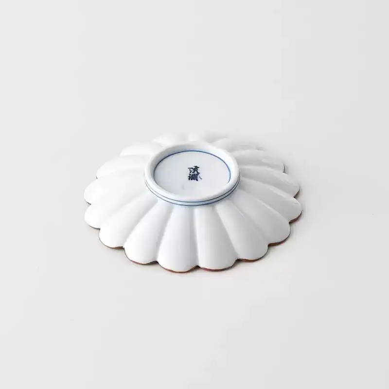 In Stock Imported Arita Ware Hand-Painted Blue Chrysanthemum Cut-Out Small Dish Round Plate Japanese Tableware