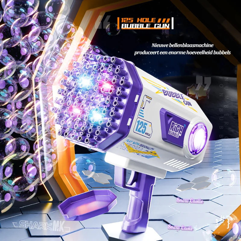 Bubble Machine 125 Hole Bubble Gun Blaster with Led Lights, for Kids Boys Girls Outdoor Birthday Party （No Bubble Solution）
