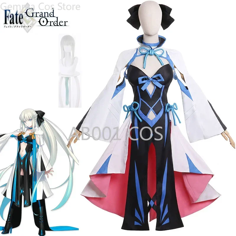 Disfraz de Morgan de Fate/Grand Order, peluca, vestido, falda, accesorios para el cabello, uniforme de mujer, traje de juego, ropa de fiesta de Halloween para niña