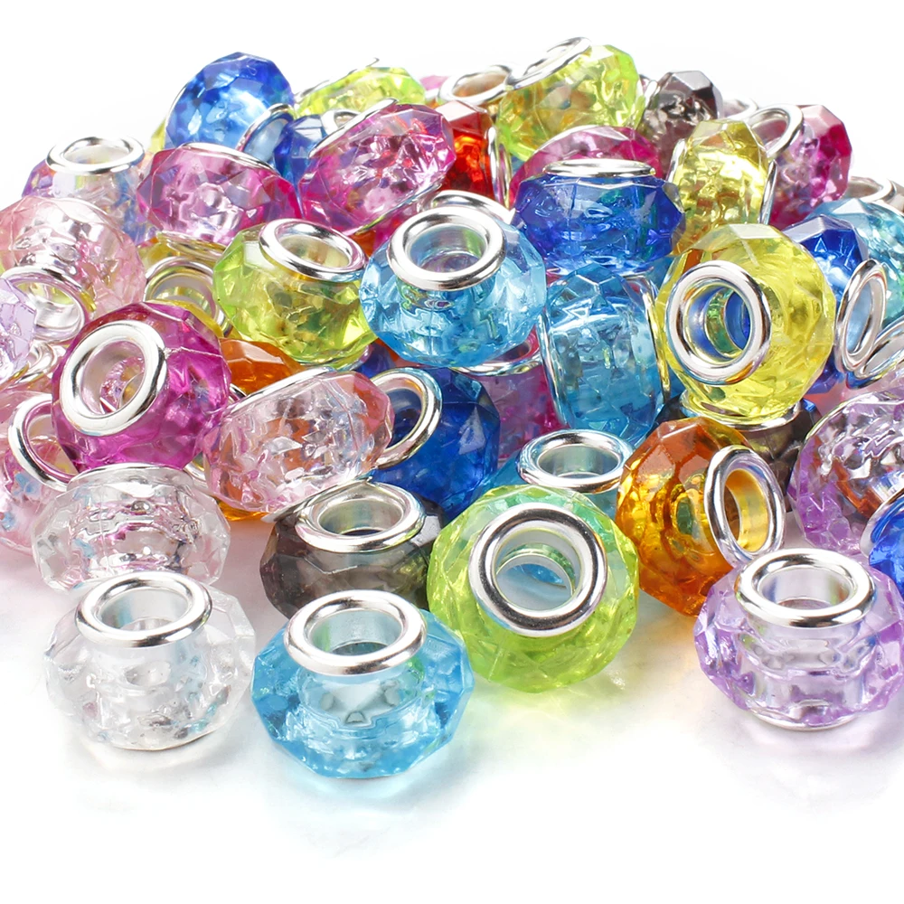 20 Stück 15mm große, facettierte Acrylperlen, bunte lose Abstandsperlen mit Metallkern für DIY-Armbänder, Schmuckherstellung und Bastelarbeiten – Detail 4