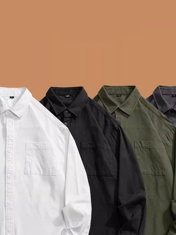 

Retro American Waed Long Sve Men's irt Jaet Loose Workwear Sle Autumn Winter Faion Outerwear Pure Cotton Casual