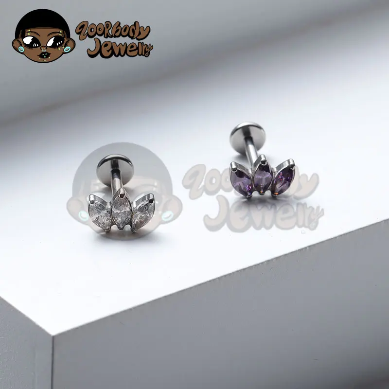 ASTM F136 Implantatqualität Titan Triple Marquise CZ Innengewinde Labret Monroe Lippenknorpel Helix Medusa Monroe Piercing – Detail 8