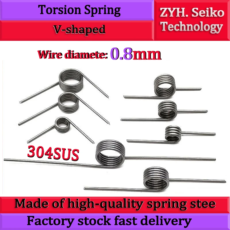 

0.8 Wire Diameter Stainless Steel Small Torsion Spring Torsion Hairpin Spring 60/90/120/180 Degree V-shaped Customizable 5Pcs