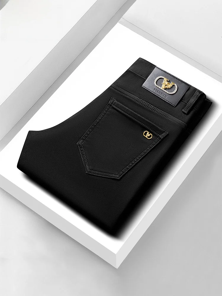 

Busin Casual Men's Straight Leg Jeans Autumn Winter New Sle Elastic Lightweight Luxury Casual Long Trousers