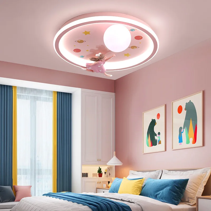 Imagem -02 - Luz de Teto Princesa para Crianças Lâmpada de Teto Rosa Espacial e Lunar Luzes Plafonnier para Meninas Quarto e Decoração do Quarto do Bebê