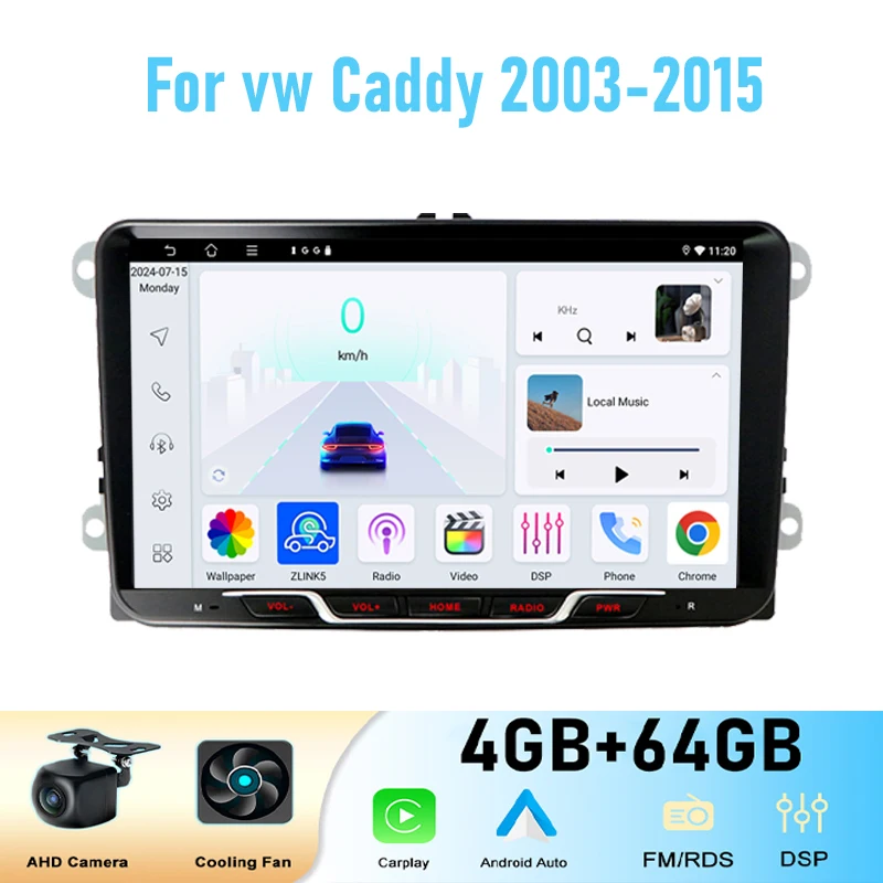 

9'' For vw Caddy 2003-2015 64GB Car Radio Wireless Android 15 GPS Head Unit Carplay Intelligent System Navi WIFI BT Google Map