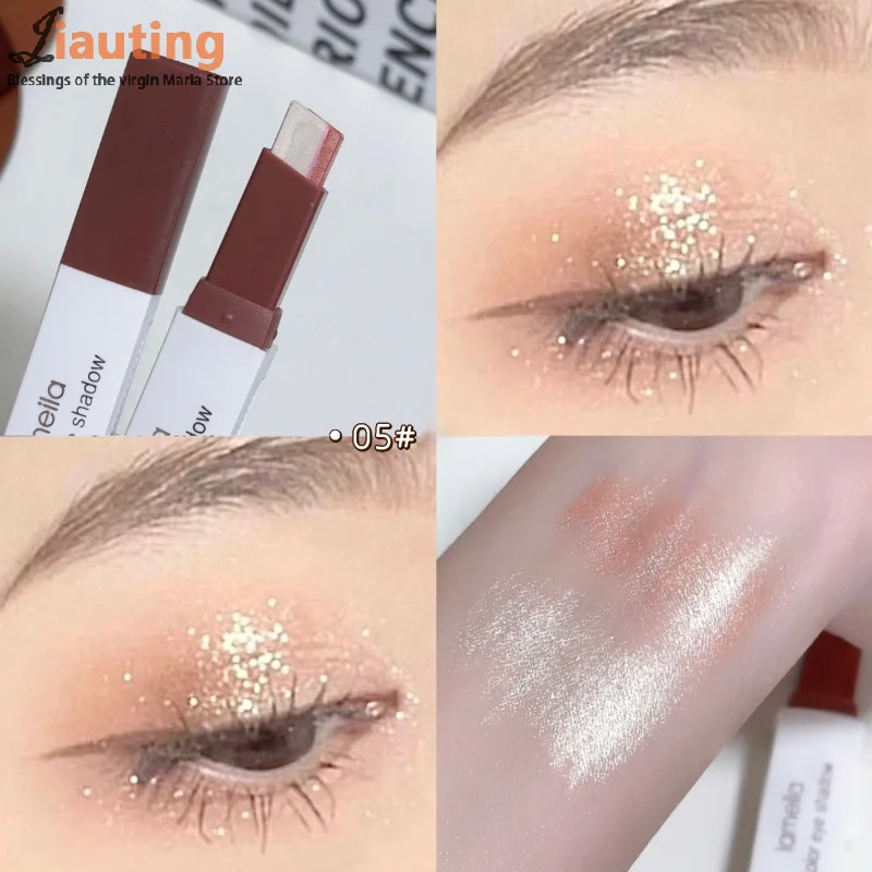 Double Color Eyeshadow Stick Glitter Highlight Shadow Pen Eye Makeup Waterproof Lasting Shiny Eye Shadow Lazy Eyes Beauty Tool