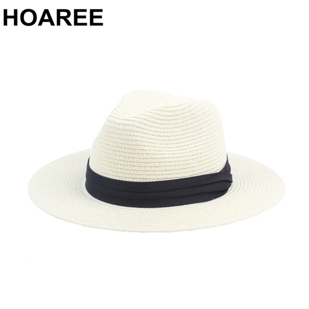 HOAREE-Sombrero panamá Vintage para hombre y mujer, Sombrero de paja para el sol, estilo británico, Jazz Trilby