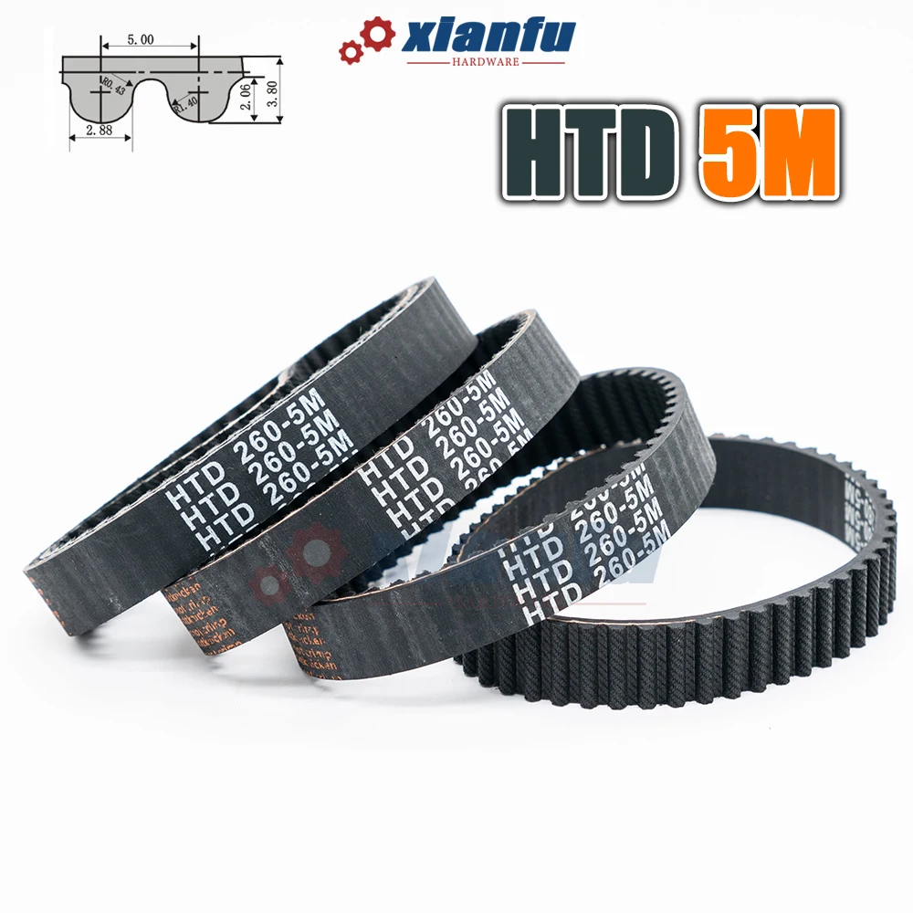 HTD 5M Rubber Timing Belt Closed Loop Perimeter 215 220 225 230 235 240 245 250 255mm Width 10~50mm HTD5M Transmission CNC Drive