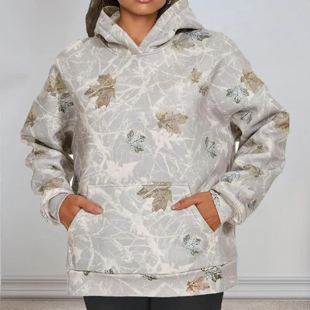 

Plus Size Sweatshirt Maple Leaf Print Hoodie Women's Casual Sport Tops for Autumn/winter with Loose Fit Long Sleeve Front Pocket