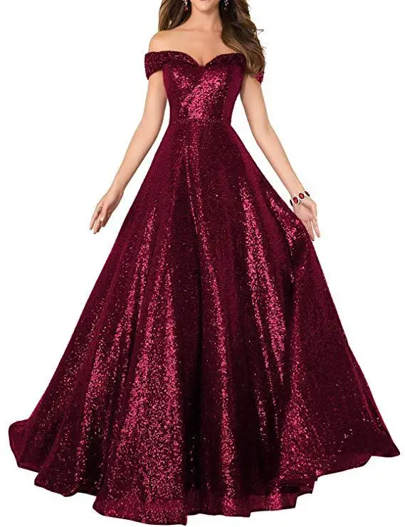 Charmingbridal A-line Sparkle Long Evening Gowns Off The Shoulder Formal Prom Dresses for Women Wedding Party Dresses Maternity