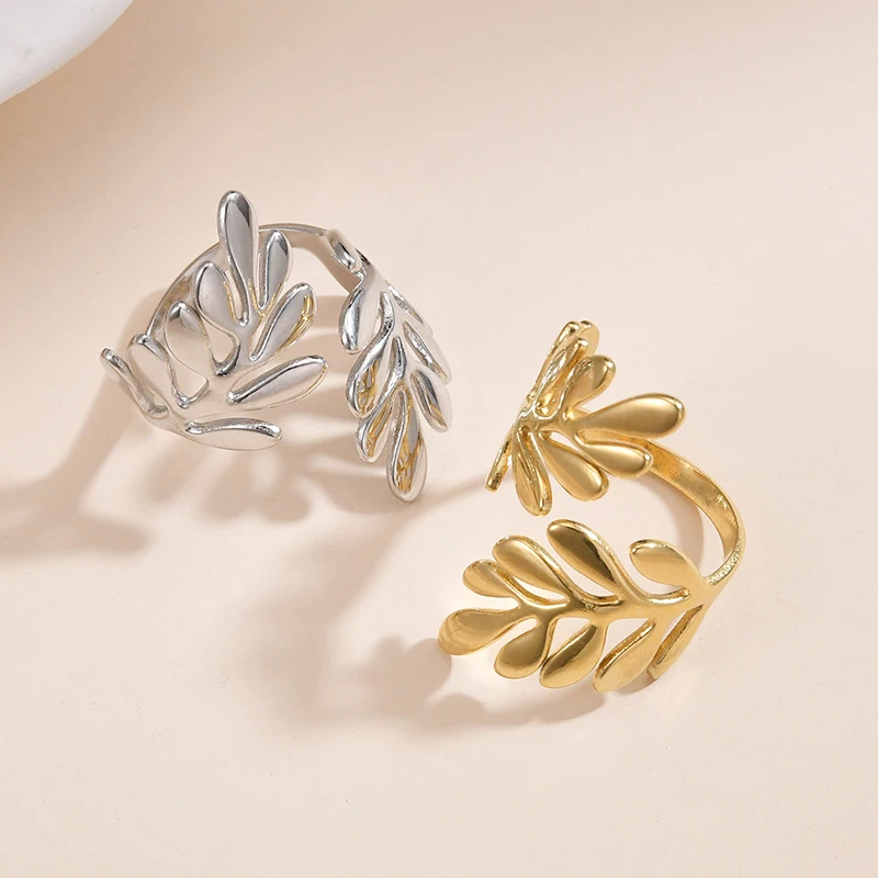New 7 Styles Stainless Steel Crystal Ring For Women Gold Color Palm Leaf Ring Butterfly Eight AwN Star Pattern Jewelry Gift