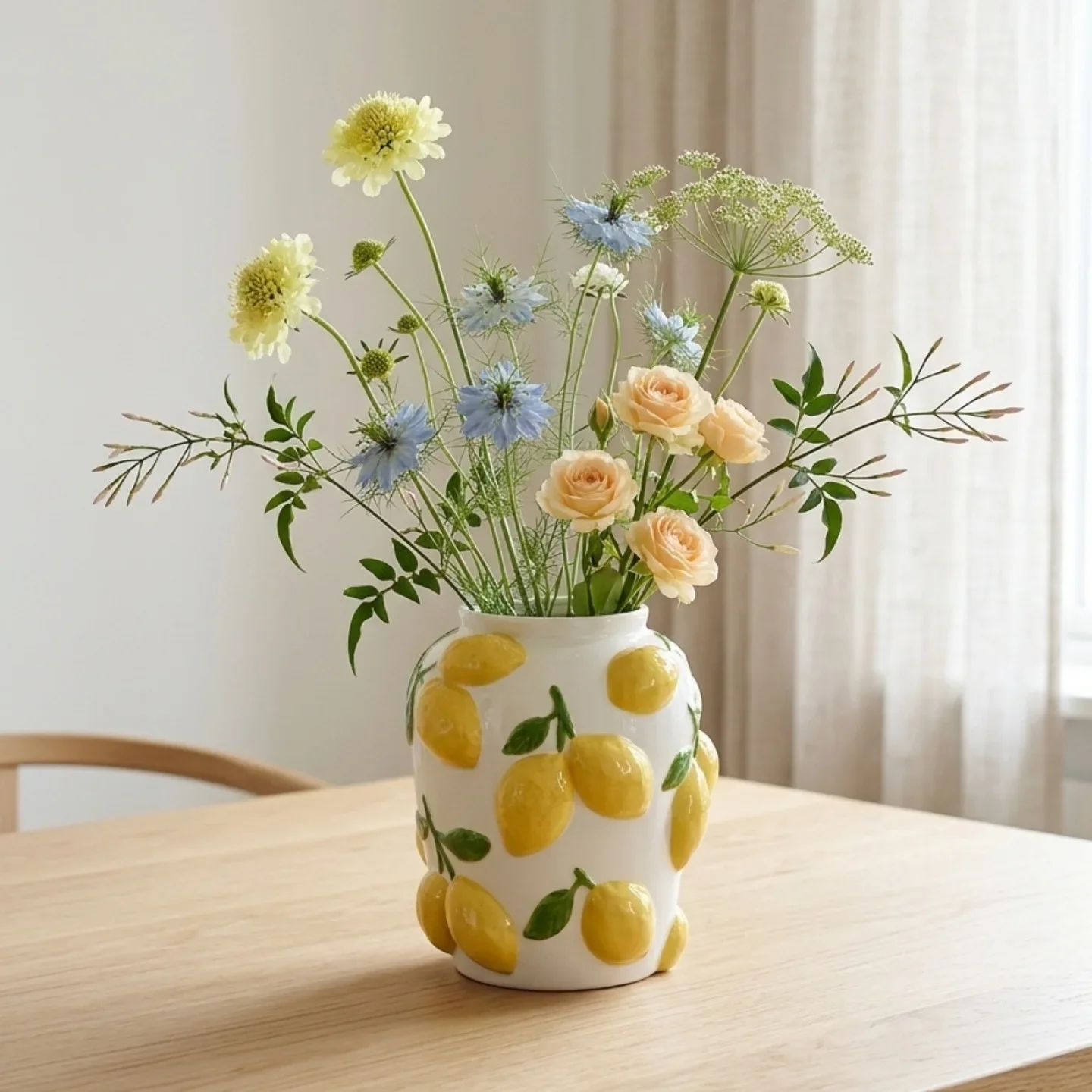 Creative Fruit Ceramic Vase Three-dimensional Lemon Vase Handcrafted Ceramic Artwork Flower Arrangement Pot Flowerpot